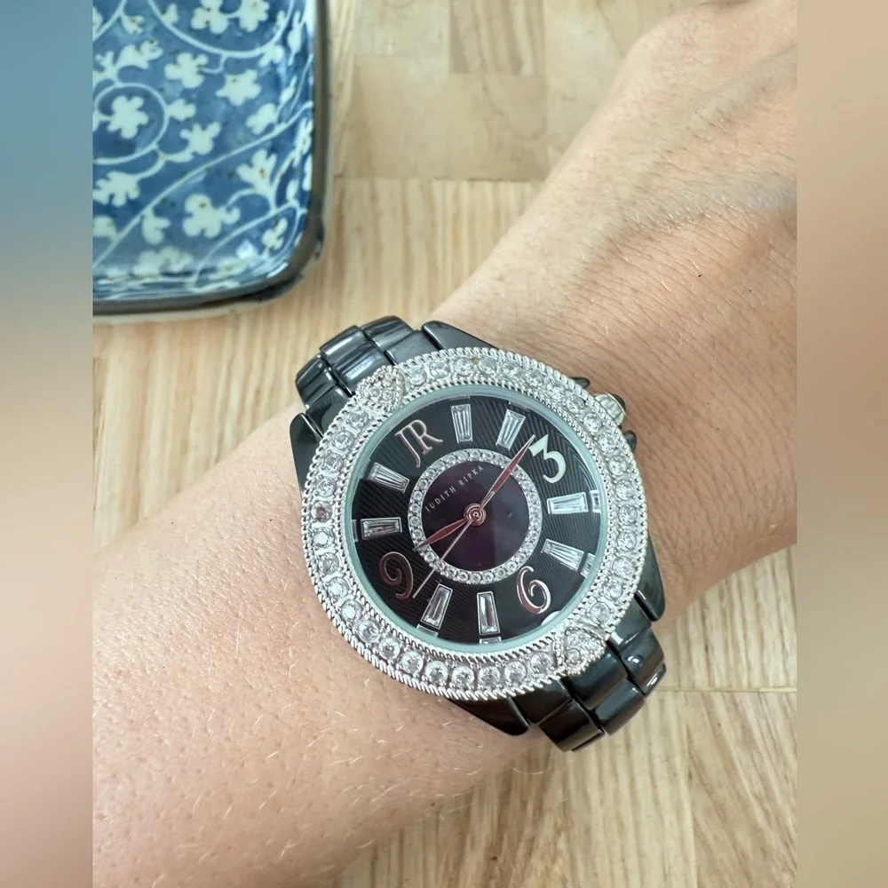Judith ripka ladies black ceramic dress watch NEW BATTERY